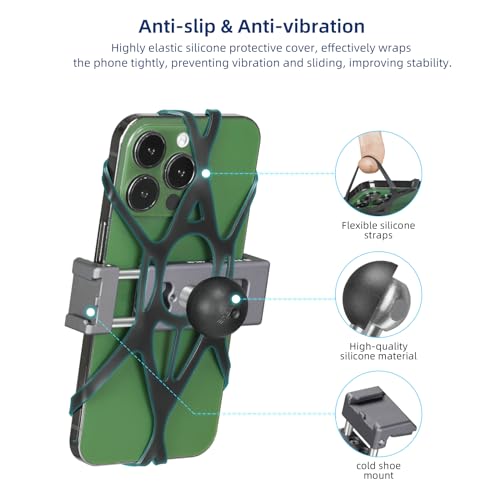 FANAUE Aluminum Phone Holder with 1" Ball Head Adapter Compatible with RAM mounts B Size Double Socket arm (CPC-08)
