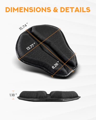 PBYMT Universal Motorcycle Gel Seat Pad, Motorcycle Seat Cushion with Sunshade Cover, Large 3D-Honeycomb Structure TPE Shock Absorption and Breathable for Long Rides