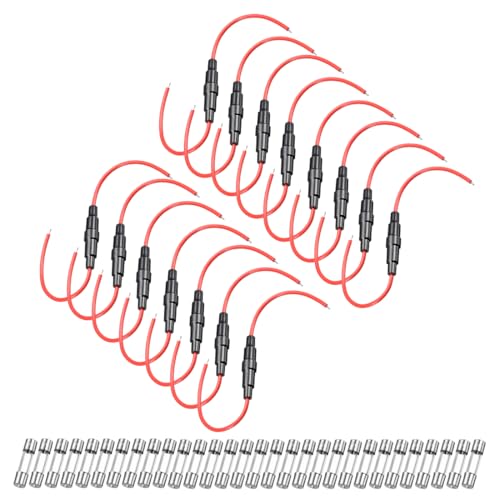 uxcell 15 Pcs 5x20mm Inline Screw Type Fuse Holder 18 Gauge AWG Red Wire with 30 Pcs 10A Fast Blow Glass Fuses - size: 18awg,5x20mm
