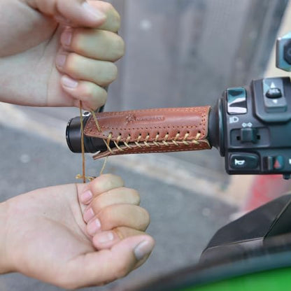 Leather Motorcycle Handlebar Grip Covers, No Fringe Brake Clutch Covers for HD Motorcycles - color: Brown: Handlebar Cover
