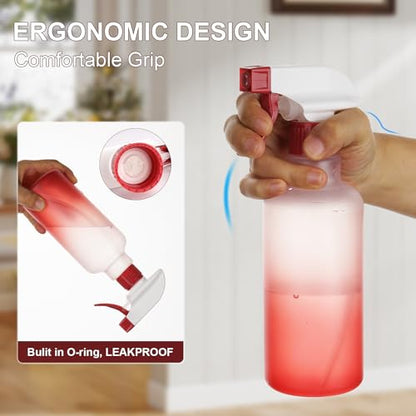 Plastic Spray Bottles 12oz 2 Pack Adjustable Mist/Stream Spraying Heavy Duty Square Water Spray Bottles for Hair, Cleaning Solutions, Plants, Essential Oils (Red) - color: Red