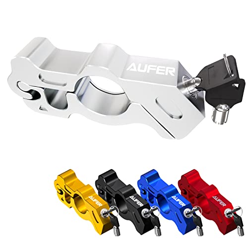 AUFER Universal Heavy Duty Motorcycle Grip Handlebar Throttle Lock Anti Theft Brake Lever Locking Compatible with for Motorbike Sports Bikes Scooter Mopeds ATVs (Chrome) - color: Silver