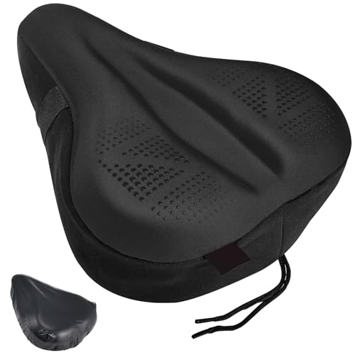 Zacro Bike Seat Cushion - Padded Gel Bike Seat Cover for Men & Women, Padding Bicycle Saddle fit with Peloton/Spin Stationary Exercise/Mountain Road Cycling Bike - color: Black, size: Wide