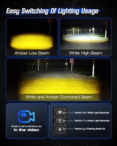 NOVSIGHT 2 Inch LED Pod Lights - 8 Modes Amber/White Driving Fog Lights With Dual Mounting Brackets, IP68 Waterproof Off Road Auxiliary Lights for Motorcycle Truck ATV UTV 5 Years Service, 2Pcs - color: 2 Inch White/Amber Driving Beam