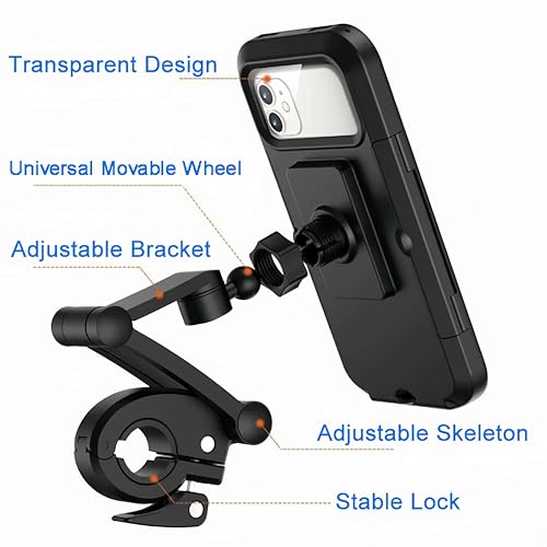 Motorcycle Phone Mount Holder, Universal Handlebar Mount for Bikes and Electric Vehicles, Black (Waterproof Phone Mount)