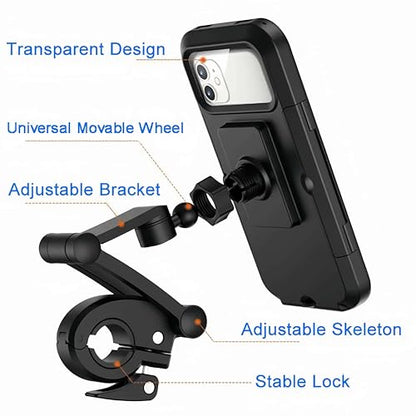 Motorcycle Phone Mount Holder, Universal Handlebar Mount for Bikes and Electric Vehicles, Black (Waterproof Phone Mount)