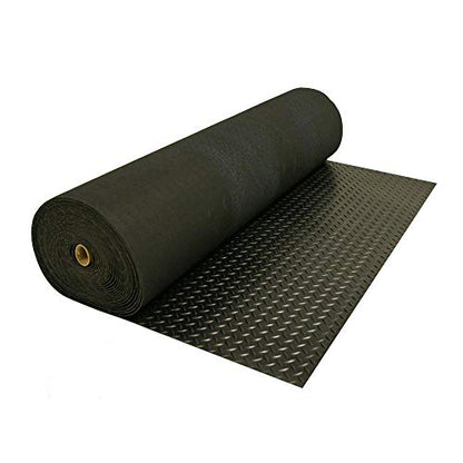 Rubber-Cal Diamond-Plate Rubber Flooring Roll - 3 mm x 4 ft x 9 ft Roll - Black - size: 108"L x 48"W x 0.1"Th