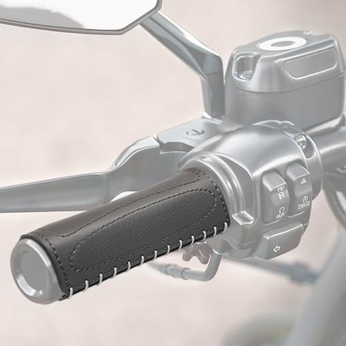 2 PCS Leather Motorcycle Handlebar Hand Grip Cover, Hand Sewn Grips Sleeve, No Fringe Brake Clutch Covers for HD Motorcycle Black - color: Black