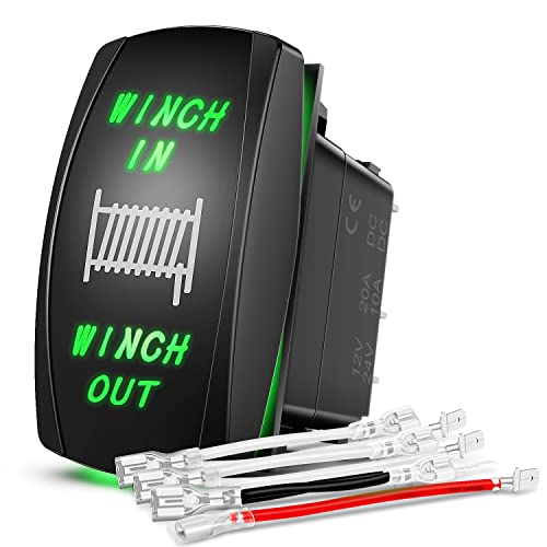 Nilight Winch Rocker Switch Momentary Toggle ON-Off-ON DPDT 7Pin 12V 24V Jumper Wires in Out Switches Green for Cars Trucks Caravans Boat - color: Green, size: WINCH 7PIN