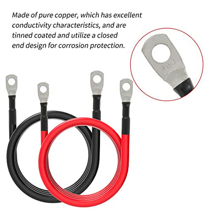 6 AWG Battery Cables 6 Gauge Battery Power Inverter Cable with 5/16 Inch Tinned Copper Lugs Both Ends for Solar Marine Boat RV Car Motorcycle 2 pcs (4FT) - size: 4FT