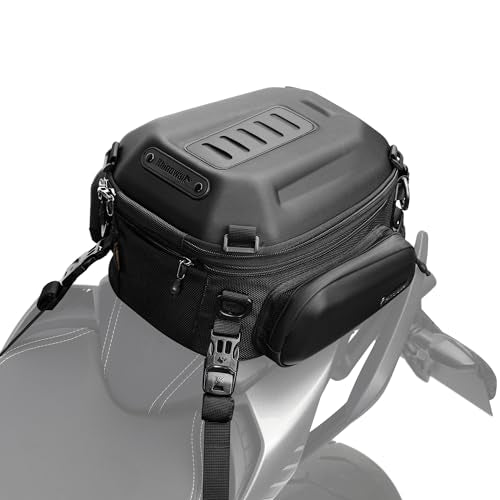 Rhinowalk Motorcycle Tail Bag Expandable Hard Shell Motorcycle Travel Luggage 12L-18L Waterproof All Weather/Trunk/Rack Bag with Sissy Bar Straps - Matt Black - color: Matt Black 12-18L, size: 12L-18L