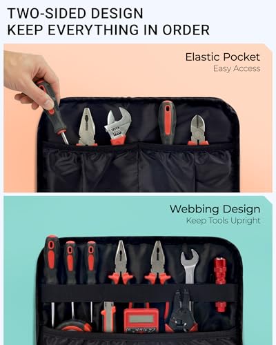 2 Pack Small Tool Bags Zipper Pouch for Organizing, with Adjustable Shoulder Strap & Carabiner, Utility Small Tool Pouch with Multi Pocket Compartments and Label Area (12" & 10") - color: Blue/Orange