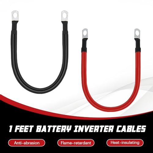 6 AWG Battery Cable 1FT 6 Gauge Pure Copper Battery Inverter Cables with 5/16 in Lugs Both Ends Power Inverter Wire Set for Automotive Solar Power Inverter Marine Boat RV Car Motorcycle (1FT) - size: 1 FT