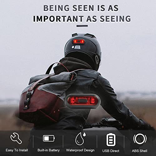 Bike Helmet Light, Motorcycle Helmet Brake Light/Bike Bicycle LED Safety Warning helmet Lights for Night Riding, Rechargeable Battery & IPX6 Waterproof