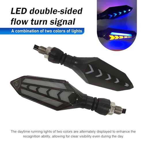 4 PCS Motorcycle Turn Indicator Lights, Arrow Shape Flowing Turn Signal LED with Daytime Running Lights, LED Double-sided Flowing Blinker, Cool Modified Accessories for Motocycle (Blue)