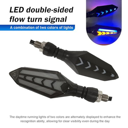 4 PCS Motorcycle Turn Indicator Lights, Arrow Shape Flowing Turn Signal LED with Daytime Running Lights, LED Double-sided Flowing Blinker, Cool Modified Accessories for Motocycle (Blue)