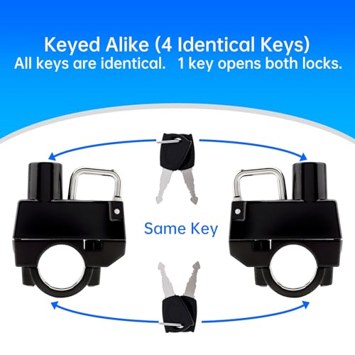 Windance 2Pack Motorcycle Helmet Lock Keyed Alike, Anti Theft Security Lock Helmet Holder Hook for 7/8" 22mm Handlebar otorbike Bike Frame Tube Bumper Luggage Rack (2)