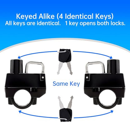 Windance 2Pack Motorcycle Helmet Lock Keyed Alike, Anti Theft Security Lock Helmet Holder Hook for 7/8" 22mm Handlebar otorbike Bike Frame Tube Bumper Luggage Rack (2)