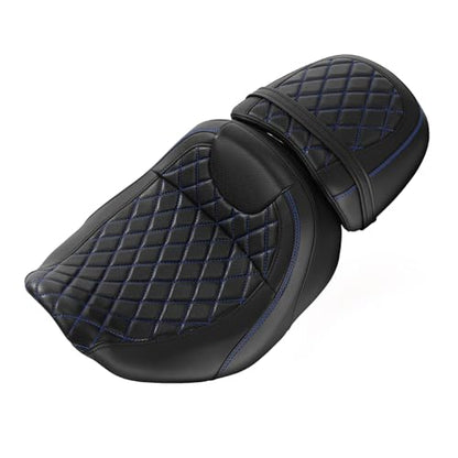 C.C. RIDER Low-Profile Rider&Passenger Seat Gel Seat Fit for Harley Touring 2023-2025 CVO Street Glide FLHXSE CVO Road Glide FLTRXSE 2024-2025 Street Glide FLHX Road Glide FLTRX FLTRXSTSE - size: 06# Gel Black+ Blue Stitchs