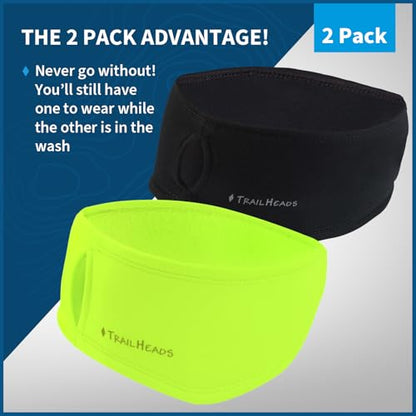 TrailHeads Womens Ponytail Headband - Moisture Wicking Hair Headband for Running, Winter, Workout - Athletic Headband Women - color: black - hi vis