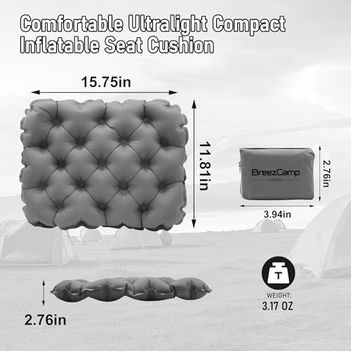 Inflatable Seat Cushion, Lightweight Stadium Seat Pad, Travel Air seat Cushion Anti-Slip for Airplane, Long Flights, Hiking, Climbing, Home and Camping, Compact Air Cushion - color: Gray