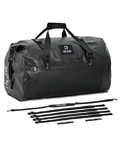 IRON JIA'S Motorcycle Dry Bag - Waterproof Duffle & Luggage Tail Bag Saddle Bags with Roll Top Closure, Shoulder Straps, Inner Pocket and Mesh Pocket (Black, 70L) - color: Black, size: 70L