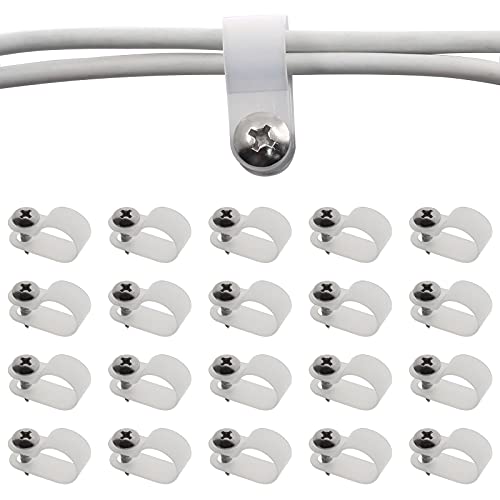 Bonsicoky 50Pcs 1/2 Inch Rope Light P-Style Clips with Screws, Cable Clip Wire Clamp Cable Organizer Cord Holder for Wire Management - size: 1/2 Inch