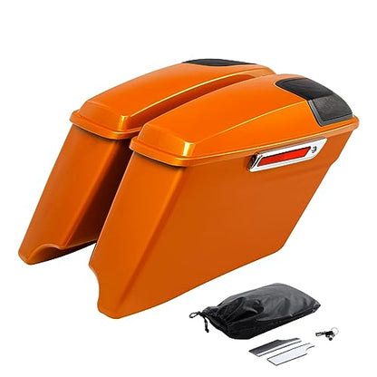 HR3 Amber Whiskey 4" Stretched Hard Saddlebags w/Speaker Lids Compatible with 2014 Street Glide FLHX 2016 Road Glide FLTRX (Replace for OEM) - color: Amber Whiskey