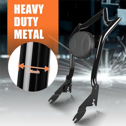 AUFER Motorcyle Rear Passenger Backrest Sissy Bar With Locked Rotary Latches Clips Compatible With For Harley Touring Road King Electra Glide Street Glide Road Glide FLHR FLHX FLHT FLTR 2009-2025 | Premium Stylish Sissy Bar Backrest, Quick Install & Easy