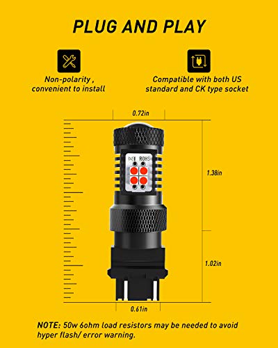 AUXITO Red 3157 Brake Light Bulbs, Ultra Bright 3056 3057 3156 4157 LED Bulbs with 14-SMD 3030 Chipsets for Reverse Backup Turn Signal Brake Lights High Mount Stop Lights Tail Lights, Pack of 2 - color: Red, size: 3157