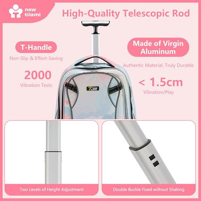 NEW TILAMI 20" Rolling Backpack for Teens Adults, Climbing Stairs Waterproof Backpack with Wheels for School Business Trave Camping with Laptop Compartment, Fit 17 Inch Laptop, Pink Dawn - color: Pink Dawn