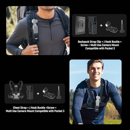 NEEWER Basics 16 in 1 Accessories Kit Compatible with DJI OSMO Pocket 3, Mini Tripod Selfie Stick Chest Strap Magnetic Neck Mount Extension Adapter Mountaineering Cycling Dual Cam Vlog, GP-52 - style: 16 in 1/for Pocket 3