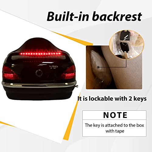 Black Motorcycle Hard Trunk Top Case with Backrest and Tail Light for Harley Davidson, Honda, Yamaha, Suzuki, Vulcan