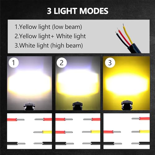 Motorcycle LED Driving Lights 60W 12000LM Fog Lights 6000K Driving Auxiliary Fog Lights Amber White Universal Fit for Motorcycle Truck ATV SUV Car Yacht, 2PCS
