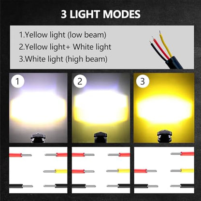 Motorcycle LED Driving Lights 60W 12000LM Fog Lights 6000K Driving Auxiliary Fog Lights Amber White Universal Fit for Motorcycle Truck ATV SUV Car Yacht, 2PCS