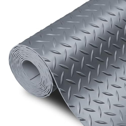 SEAL 4 x 10 FT Premium Garage Floor Mat, Solid 2.8mm Thick Lay-Flat Gray Commercial Grade Heavy Duty Parking Mat for Golf Cart, Workbench, ATV, Water/Stain Resistant Runner (Embossed Diamond Plate) - size: 120"L x 48"W x 0.1"Th