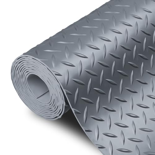 SEAL 4 x 10 FT Premium Garage Floor Mat, Solid 2.8mm Thick Lay-Flat Gray Commercial Grade Heavy Duty Parking Mat for Golf Cart, Workbench, ATV, Water/Stain Resistant Runner (Embossed Diamond Plate) - size: 120"L x 48"W x 0.1"Th