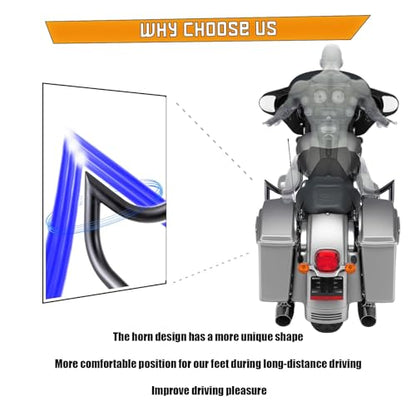 Kinglemc Crash Bar Engine Guard Highway Bar for Harley Davidson Touring Road King Street Glide Electra Glide CVO and Trike Models 97-08 (Mustache Black) - color: Black-C