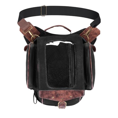 KEMIMOTO Motorcycle Tank Bag, Retro Expandable Storage Thigh Bag Leg Bag with Leg Strap, Waterproof Touch Screen Protector for Mobile Phones, Oil Waxed Canvas Material, Black 8.5L