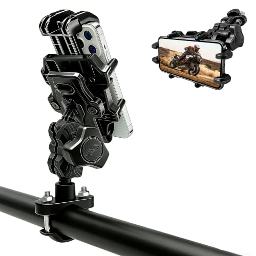Motorcycle Phone Holder ATV Cell Phone Mount with Vibration Damper,Anti-Shake Sturdy for Bicycle Handlebar Phone Holder 4 Wheeler Dirt Bike Scooter Quad Fit 4.7"-7.1" Smart Phones 360° Rotation