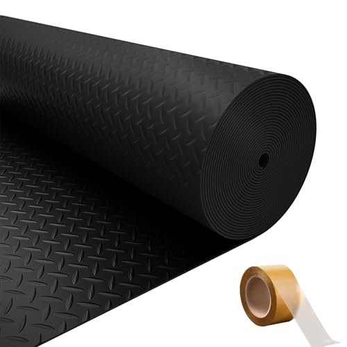 7.5 x 20 FT Garage Floor Mat, Thickened Diamond Plate PVC Garage Mats Flooring Roll for Under Car, Garage Car Parking Mats for Compact SUVS, Sports Car - color: Black, size: 7.5*20FT 2mm