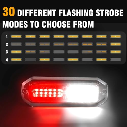 WINECO 8PCS LED Strobe Lights 12V Sync Feature Red White 12LED Emergency Hazard Warning Lights with Strobe Controller for Trucks Vehicles ATV RV Cars Van - color: RED WHITE