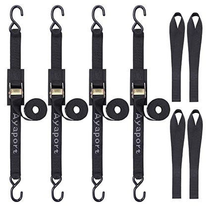 Ayaport Cam Buckle Tie Down Straps 8 feet 3000lbs Break Strength Securing Straps with S Hooks for Motorcycle, Kayak, Car, Truck, Dirt Bike - size: Cam Buckle-1.5"x8\' black