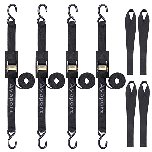 Ayaport Cam Buckle Tie Down Straps 8 feet 3000lbs Break Strength Securing Straps with S Hooks for Motorcycle, Kayak, Car, Truck, Dirt Bike - size: Cam Buckle-1.5"x8\' black