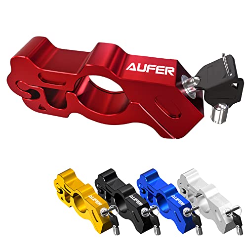 AUFER Universal Heavy Duty Motorcycle Handlebar Grip Lock Anti Theft Brake Lever Locking Compatible with for Most of Motorbike Sports Bikes Scooter Mopeds ATVs Throttle Lock (Red) - color: Red