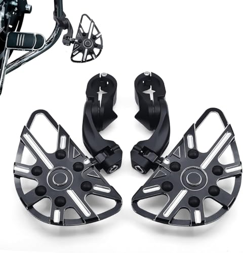 MZS Motorcycle Highway Pegs, 1.25" Adjustable Short Angled Wide Foot Peg Black Compatible with Softail Sportster Electra Road King Street Glide Vulcan VTX V Star Boulevard for 1 1/4 Engine Guards - color: Black, size: Short Mounting 1