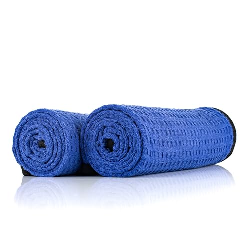 The Rag Company Dry Me A River, Professional Korean 70/30 Blend Microfiber Waffle-Weave Drying & Detailing Towels, Soft Suede Edges, 390 GSM, 20x40 Inches, Royal Blue, 2-Pack - color: Royal Blue, size: 20in x 40in