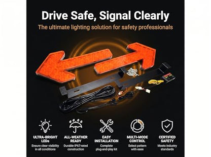 CFLMYYXGS 12V-24V 640 LED Universal Waterproof Vehicle Arrow Pilot Signal Light Watering Cart Sweeper Work Car Construction Vehicle LED Pilot Light Wrecker Indicator Light bar(Amber-Case-Amber) - color: Amber-Case-Amber LED