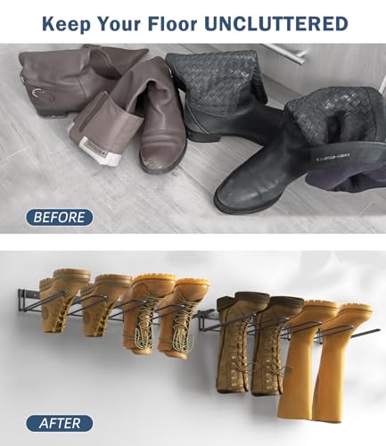 Boot Rack Wader Hanger Wall Mounted- (4 Pair) Sturdy Metal Boot Organizer, Tall Shoe Holder for Closet, Entryway, Indoor, Garage