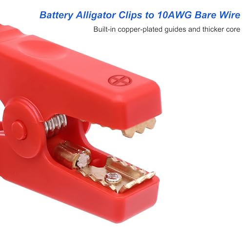 MEIRIYFA Battery Alligator Clips to 10AWG Bare Wire Crocodile Clamps 50A High Current Alligator Clips Cable for Power Stations Car Battery Emergency Hitch Rescue -11.8in/30cm